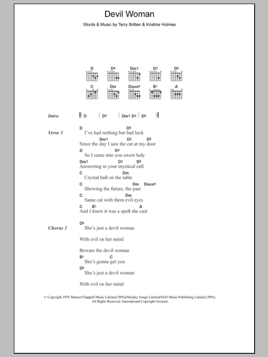 Download Cliff Richard Devil Woman Sheet Music and learn how to play Lyrics & Chords PDF digital score in minutes