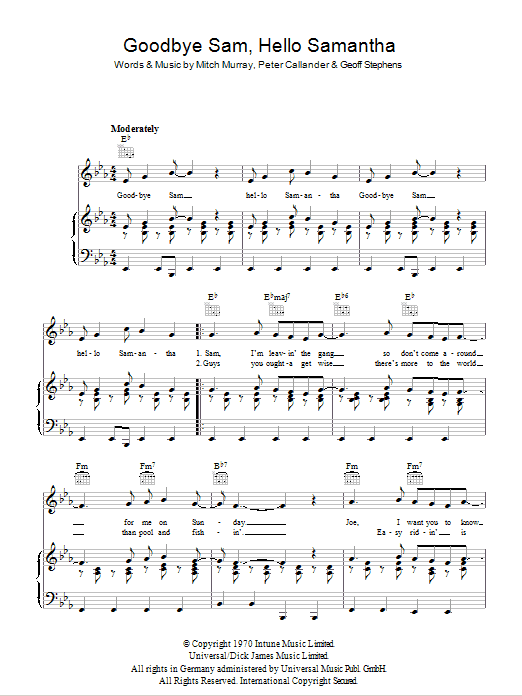 Download Cliff Richard Goodbye Sam, Hello Samantha Sheet Music and learn how to play Piano, Vocal & Guitar (Right-Hand Melody) PDF digital score in minutes