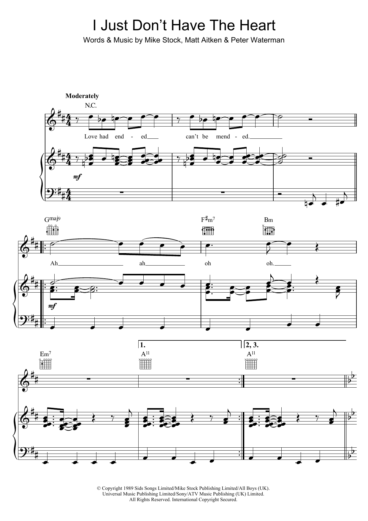 Download Cliff Richard I Just Don't Have The Heart Sheet Music and learn how to play Piano, Vocal & Guitar (Right-Hand Melody) PDF digital score in minutes