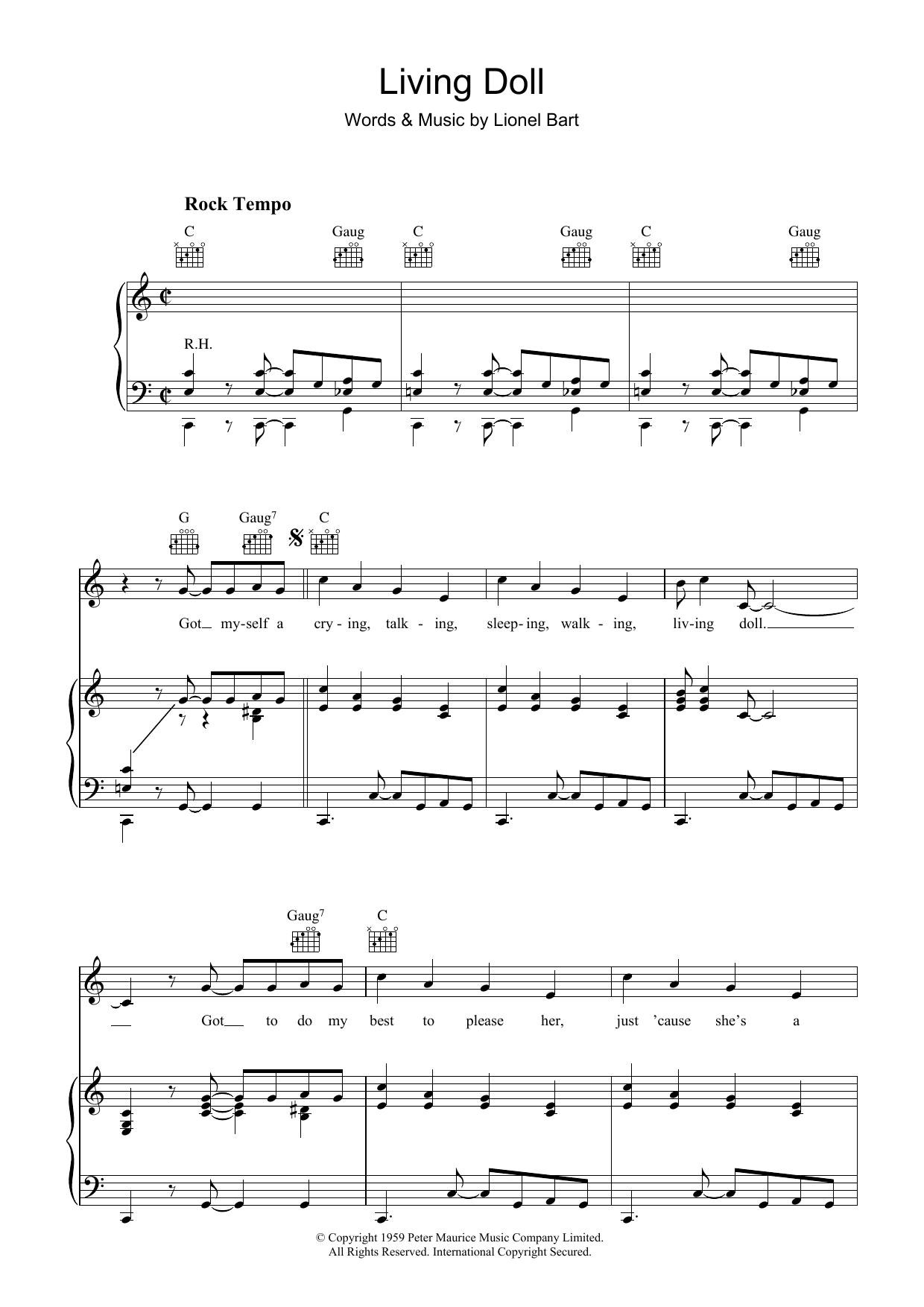 Download Cliff Richard Living Doll Sheet Music and learn how to play Lyrics & Chords PDF digital score in minutes