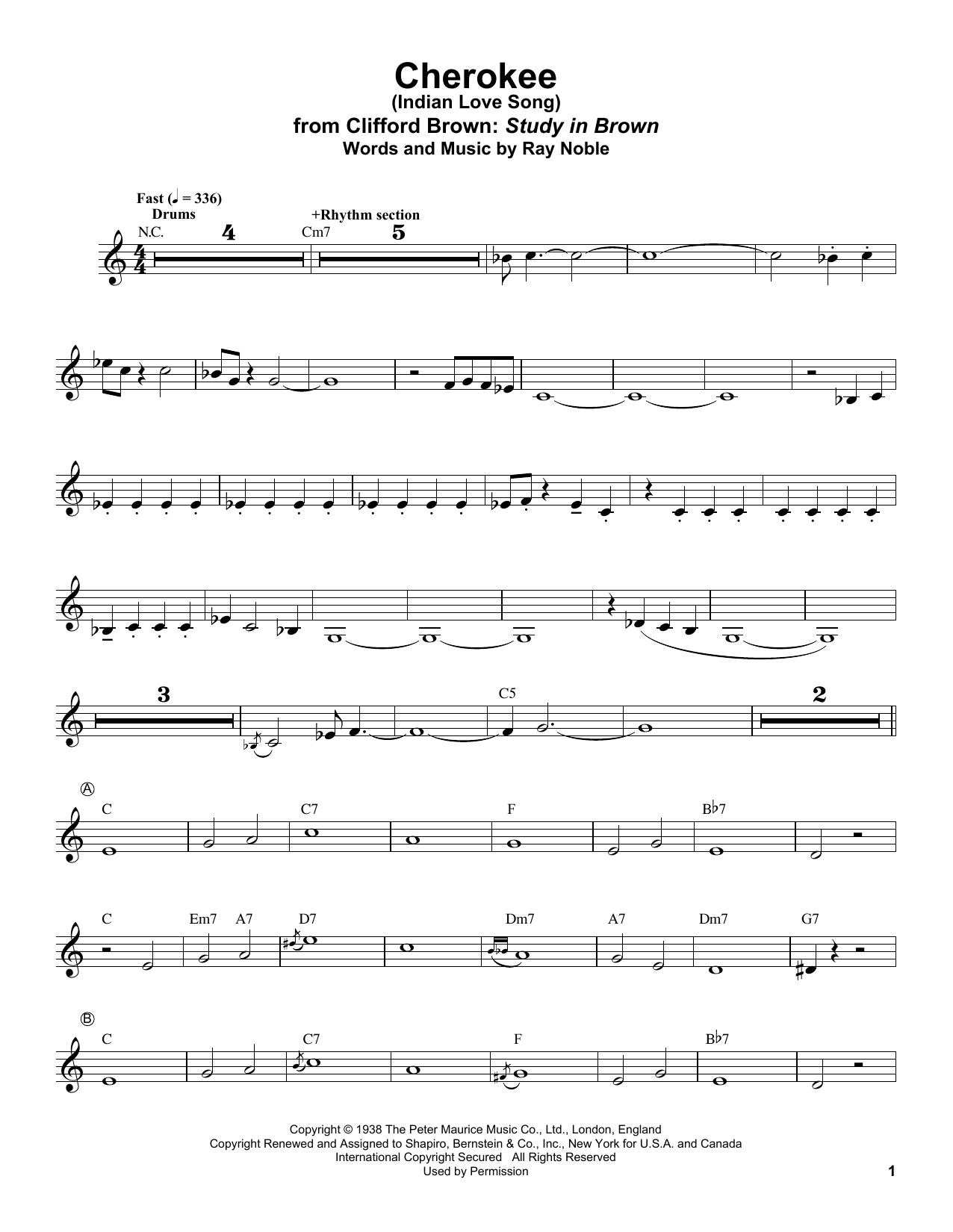 Download Ray Noble Cherokee (Indian Love Song) Sheet Music and learn how to play Trumpet Transcription PDF digital score in minutes