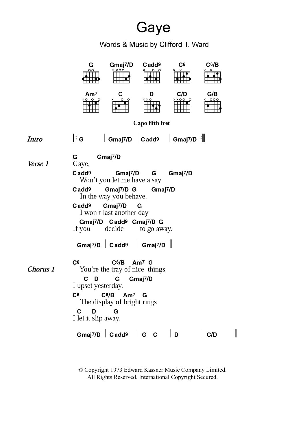 Download Clifford T. Ward Gaye Sheet Music and learn how to play Lyrics & Chords PDF digital score in minutes