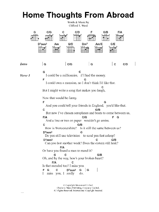 Download Clifford T. Ward Home Thoughts From Abroad Sheet Music and learn how to play Lyrics & Chords PDF digital score in minutes