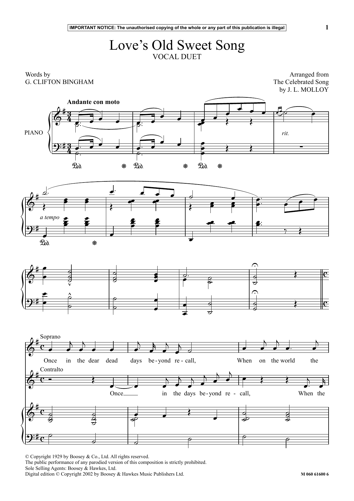 Download Clifton Bingham Love's Old Sweet Song Sheet Music and learn how to play Performance Ensemble PDF digital score in minutes