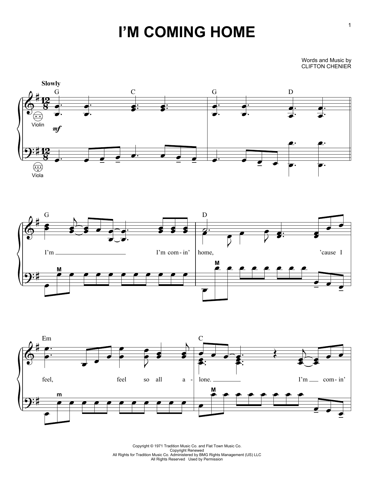 Download Clifton Chenier I'm Coming Home Sheet Music and learn how to play Accordion PDF digital score in minutes