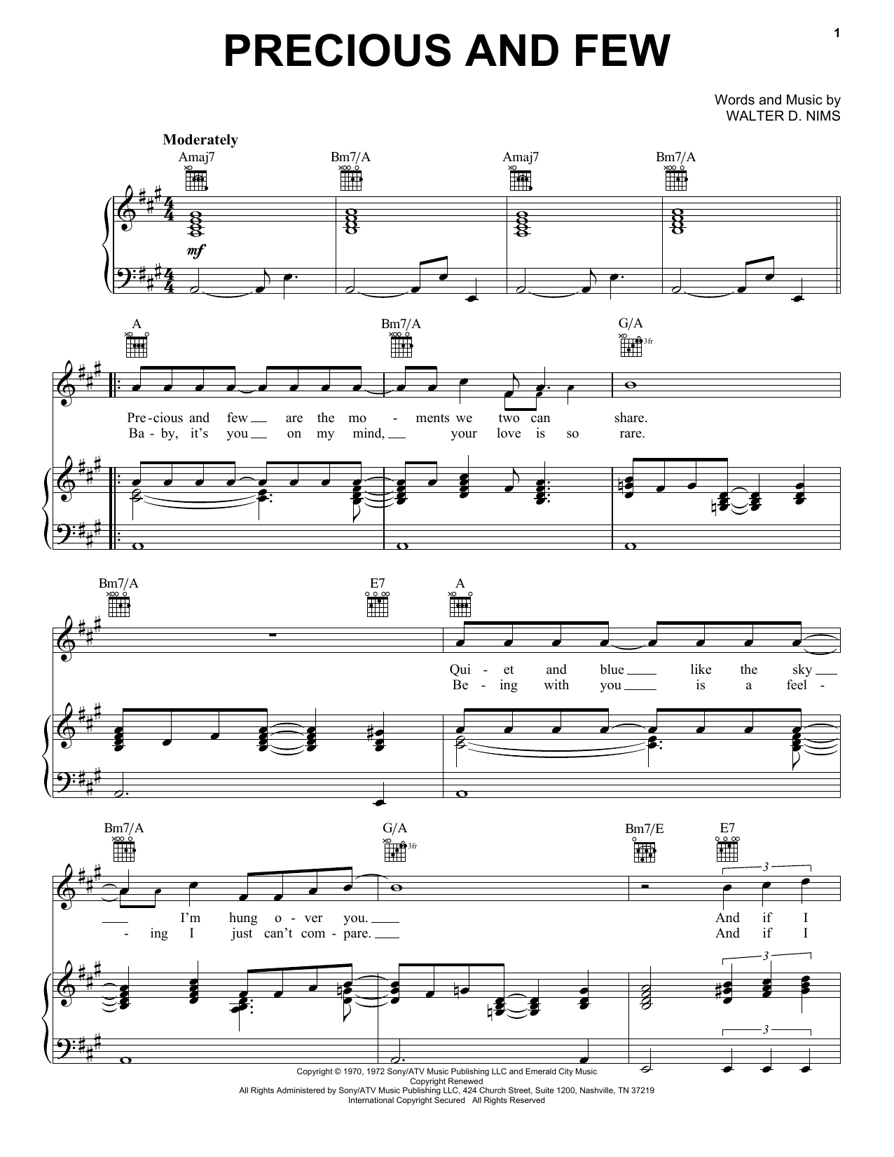 Download Climax Precious And Few Sheet Music and learn how to play Piano, Vocal & Guitar (Right-Hand Melody) PDF digital score in minutes