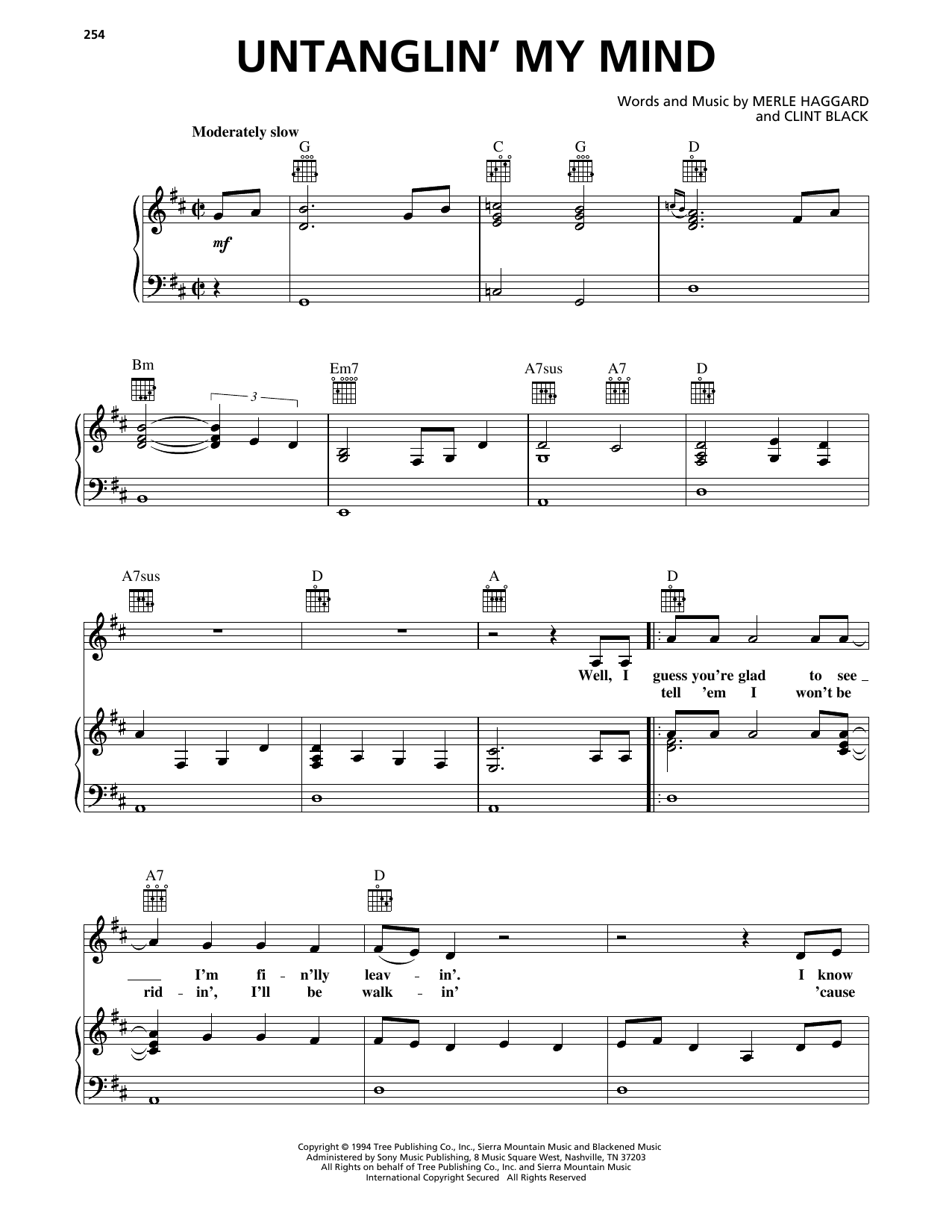 Download Clint Black Untanglin' My Mind Sheet Music and learn how to play Piano, Vocal & Guitar Chords (Right-Hand Melody) PDF digital score in minutes