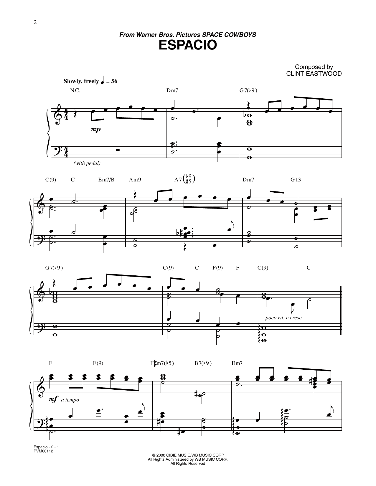 Download Clint Eastwood Espacio (from Space Cowboys) Sheet Music and learn how to play Piano Solo PDF digital score in minutes