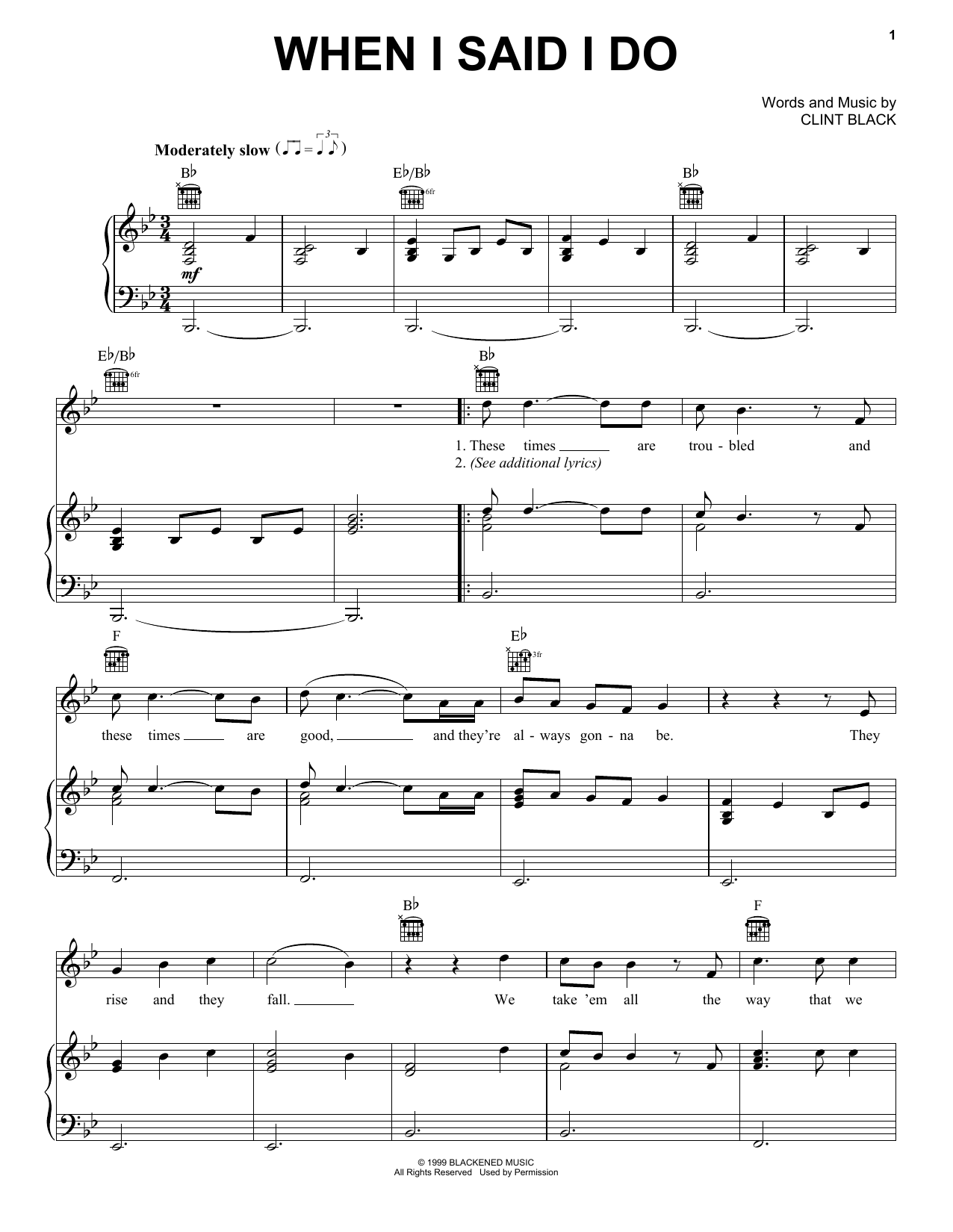 Clint Black "When I Said I Do" Sheet Music Notes | Download Printable Pdf Score 165033