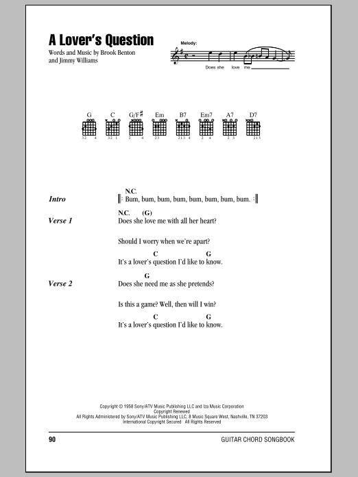 Download Clyde McPhatter A Lover's Question Sheet Music and learn how to play Lyrics & Chords PDF digital score in minutes