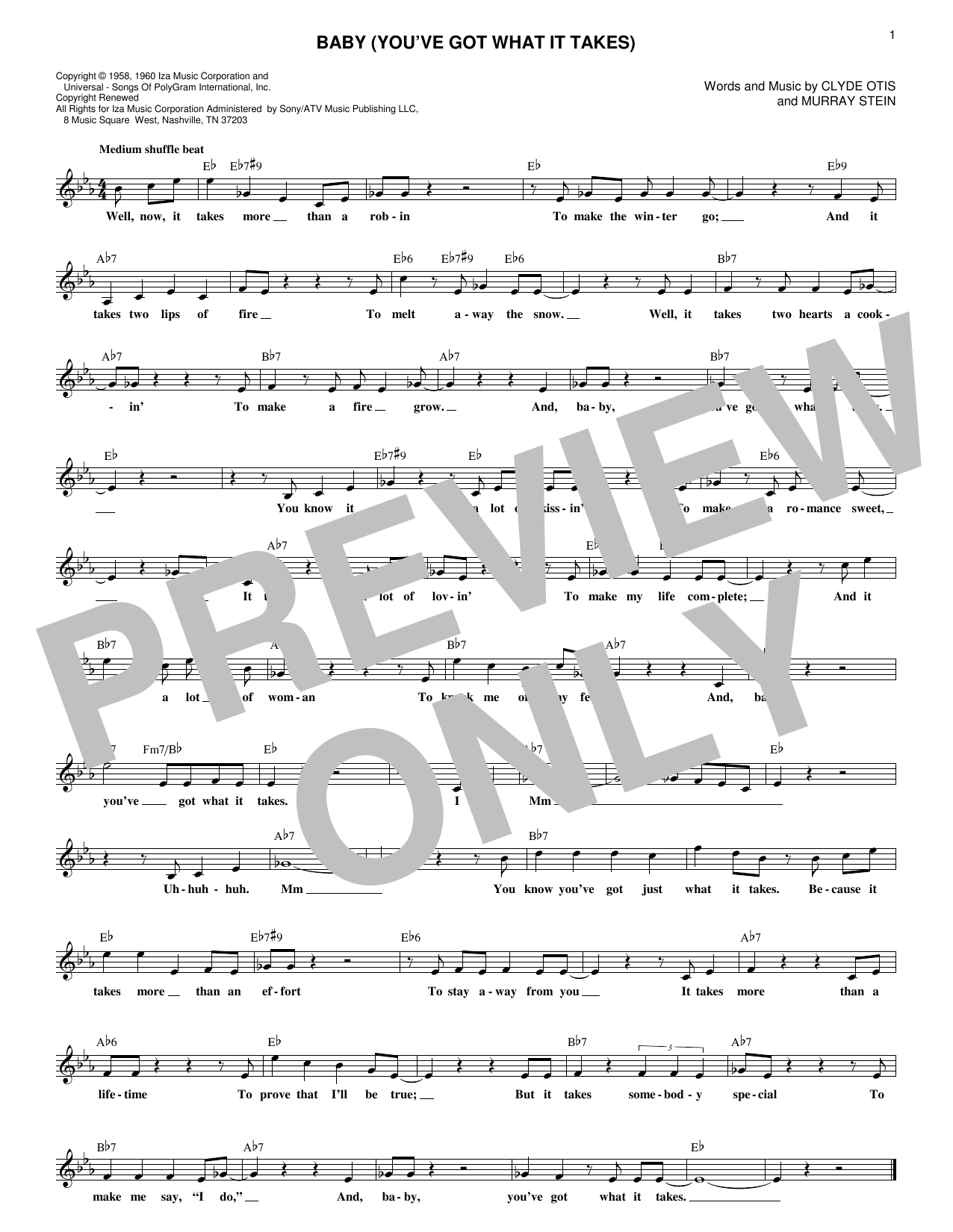 Download Dinah Washington Baby (You've Got What It Takes) Sheet Music and learn how to play Melody Line, Lyrics & Chords PDF digital score in minutes