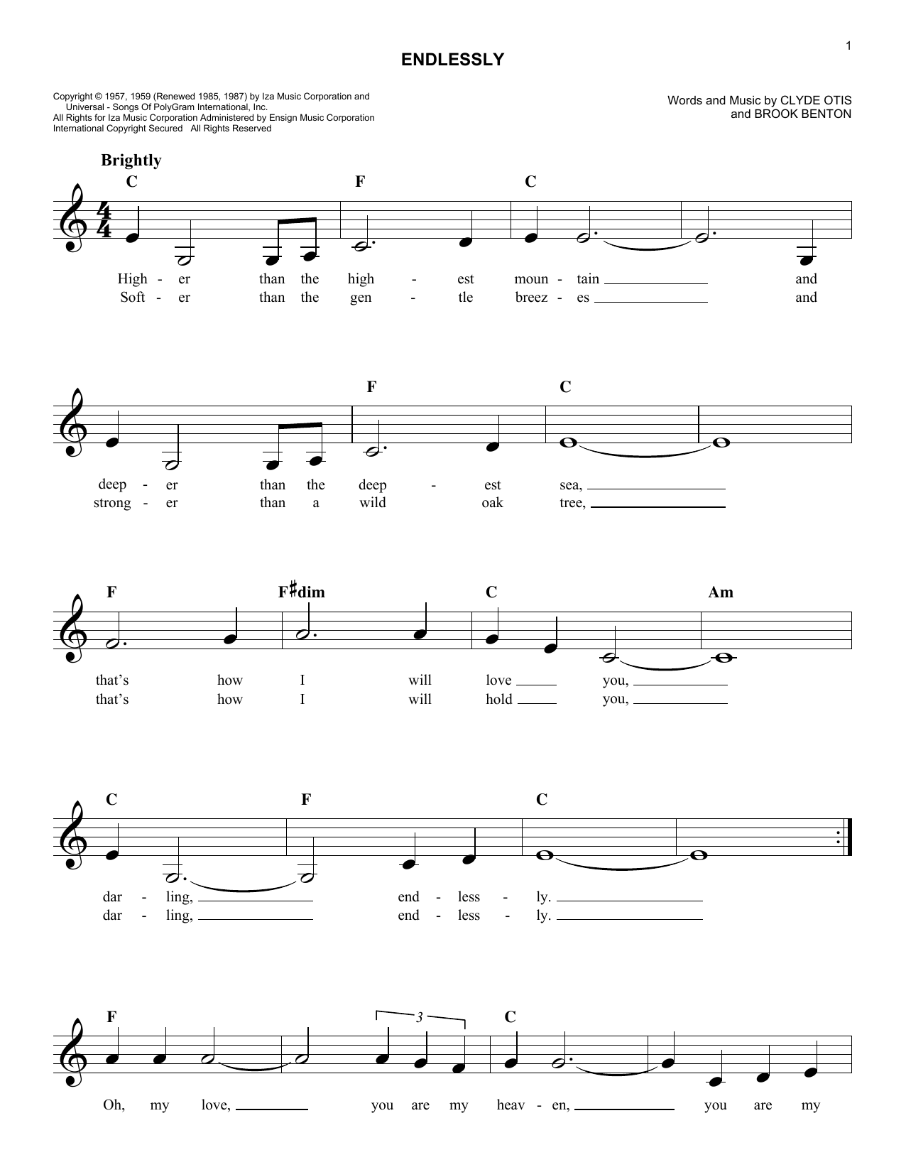 Download Clyde Otis Endlessly Sheet Music and learn how to play Melody Line, Lyrics & Chords PDF digital score in minutes