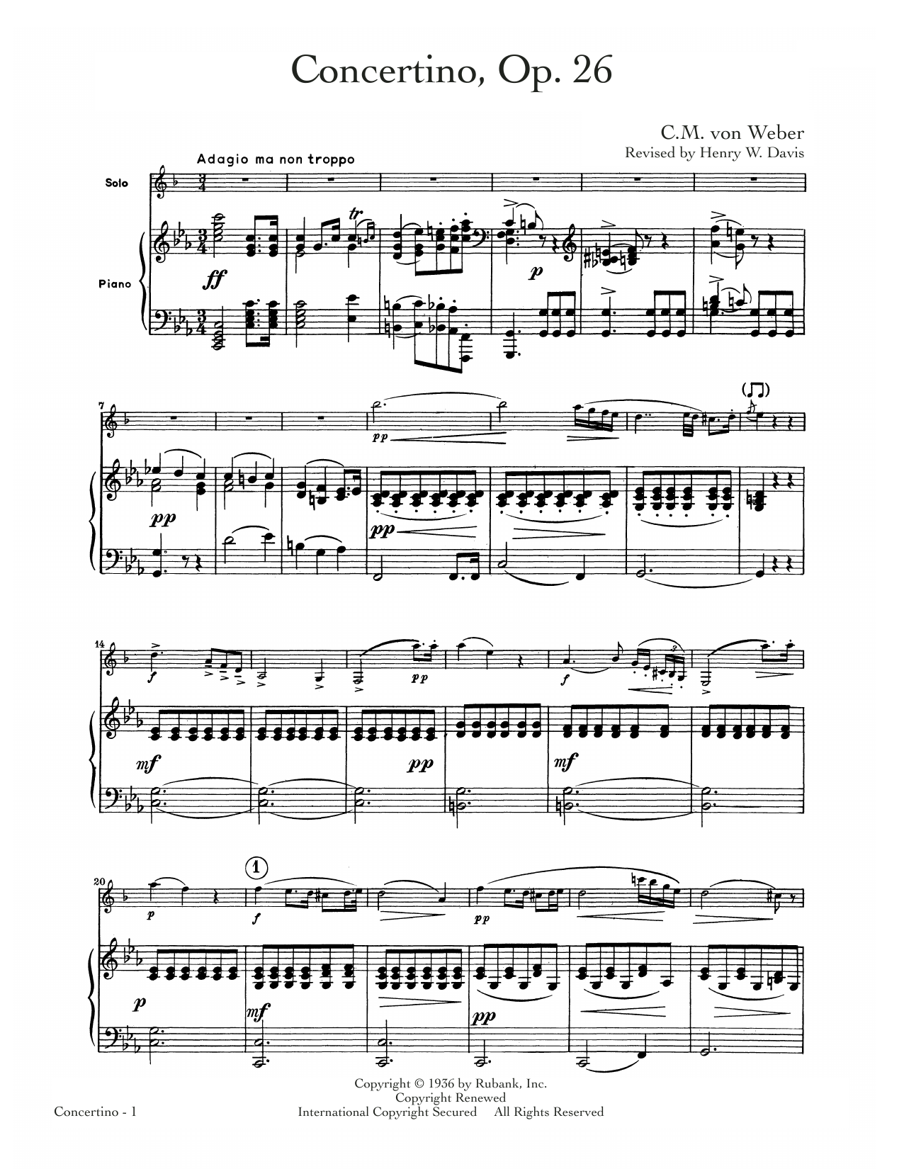 Download C.M. von Weber Concertino, Op. 26 Sheet Music and learn how to play Alto Sax and Piano PDF digital score in minutes