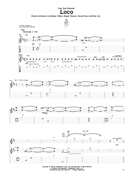 Download Coal Chamber Loco Sheet Music and learn how to play Guitar Tab Play-Along PDF digital score in minutes