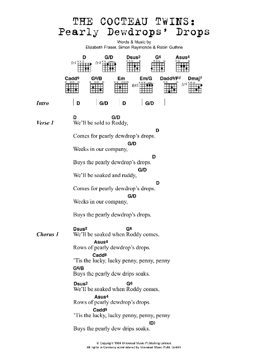 Download The Cocteau Twins Pearly Dewdrops' Drops Sheet Music and learn how to play Lyrics & Chords PDF digital score in minutes