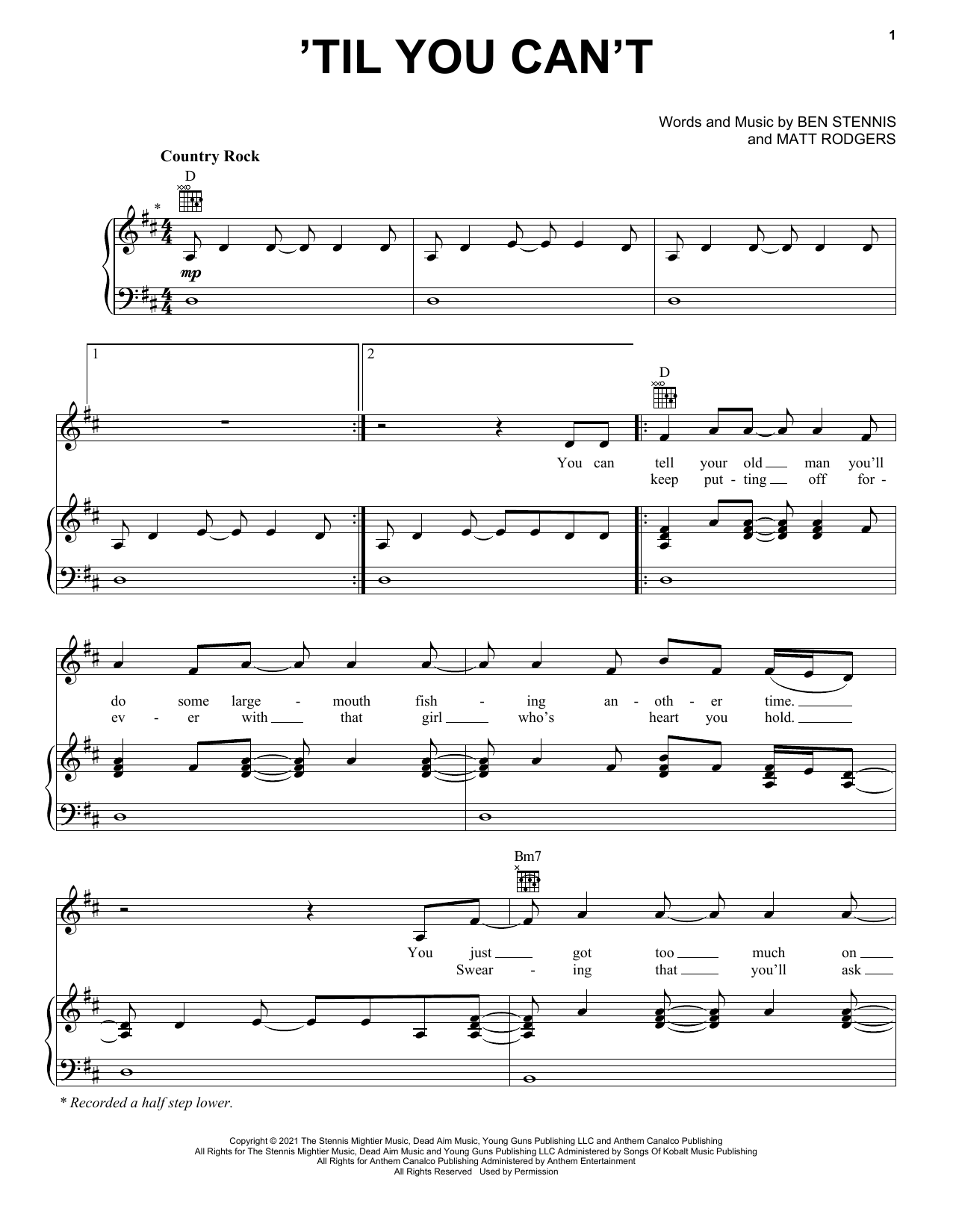 Download Cody Johnson 'Til You Can't Sheet Music and learn how to play Easy Piano PDF digital score in minutes