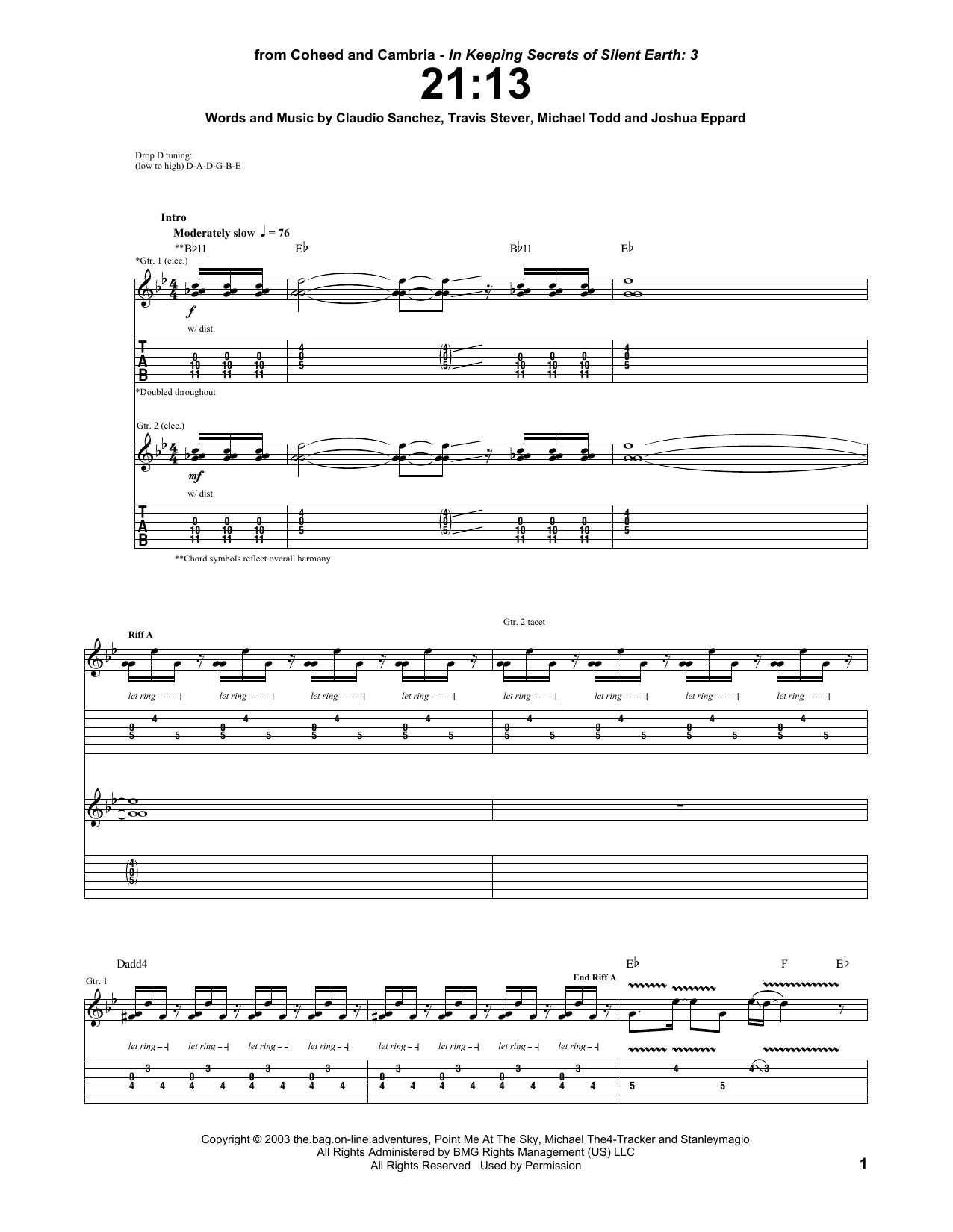 Download Coheed And Cambria 21:13 Sheet Music and learn how to play Guitar Tab PDF digital score in minutes