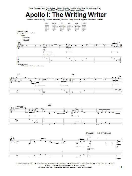 Download Coheed And Cambria The Writing Writer Sheet Music and learn how to play Guitar Tab PDF digital score in minutes
