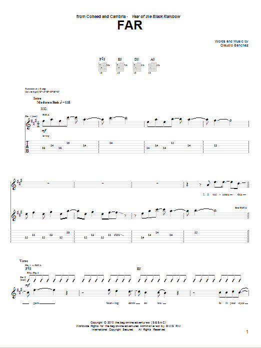 Download Coheed And Cambria Far Sheet Music and learn how to play Guitar Tab PDF digital score in minutes