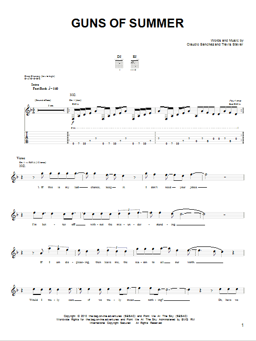 Download Coheed And Cambria Guns Of Summer Sheet Music and learn how to play Guitar Tab PDF digital score in minutes