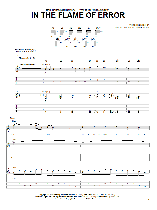 Download Coheed And Cambria In The Flame Of Error Sheet Music and learn how to play Guitar Tab PDF digital score in minutes