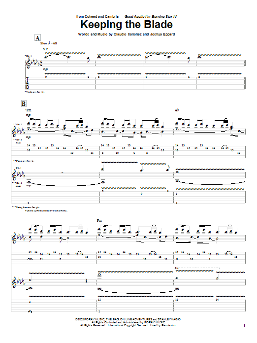 Download Coheed And Cambria Keeping The Blade Sheet Music and learn how to play Guitar Tab PDF digital score in minutes