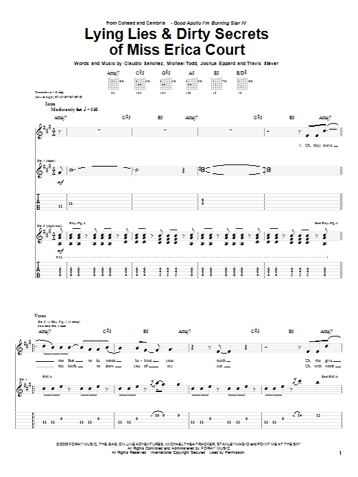 Download Coheed And Cambria Lying Lies & Dirty Secrets Of Miss Erica Court Sheet Music and learn how to play Guitar Tab PDF digital score in minutes