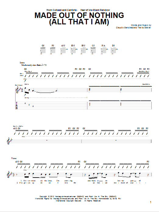 Download Coheed And Cambria Made Out Of Nothing (All That I Am) Sheet Music and learn how to play Guitar Tab PDF digital score in minutes