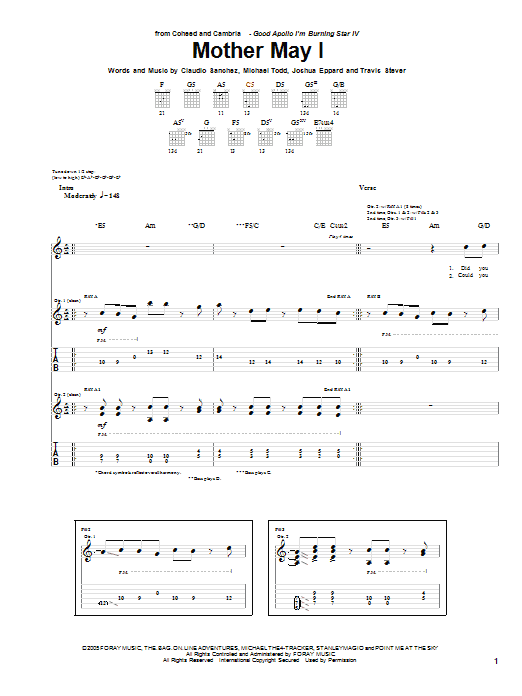 Download Coheed And Cambria Mother May I Sheet Music and learn how to play Guitar Tab PDF digital score in minutes