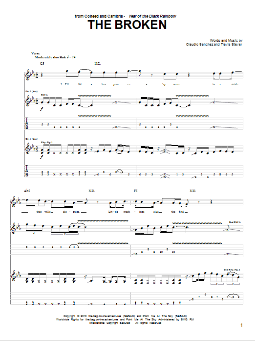 Download Coheed And Cambria The Broken Sheet Music and learn how to play Guitar Tab PDF digital score in minutes