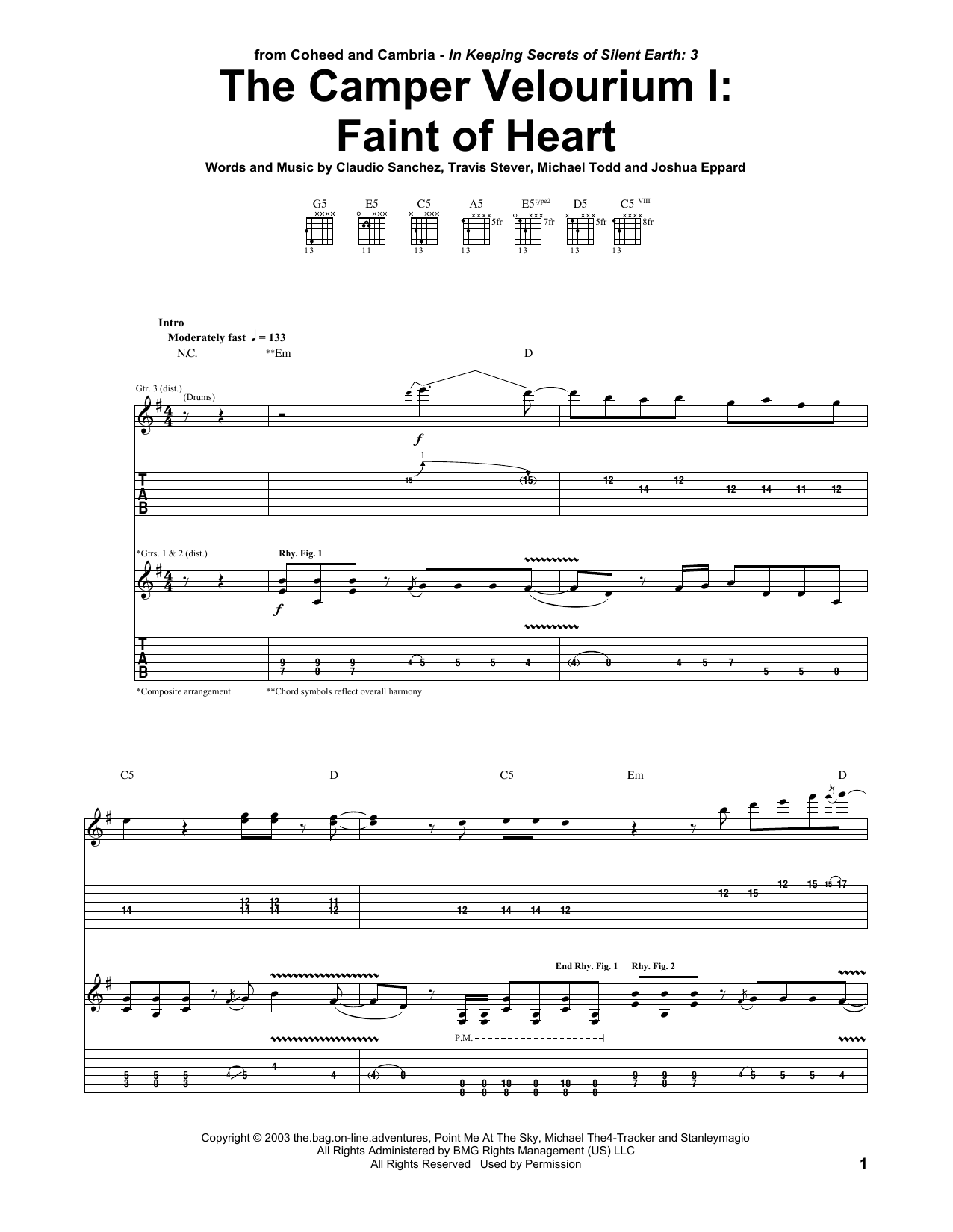 Download Coheed And Cambria The Camper Velourium I: Faint Of Heart Sheet Music and learn how to play Guitar Tab PDF digital score in minutes