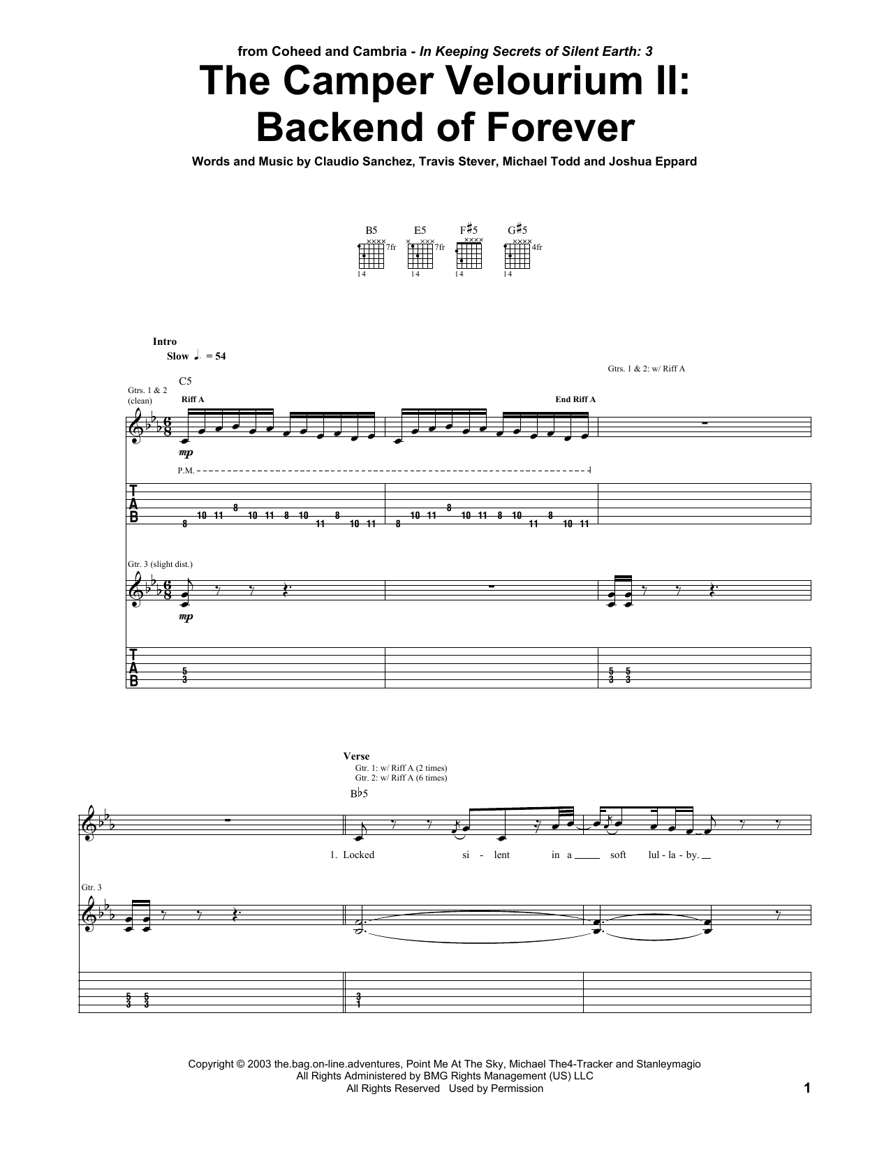 Download Coheed And Cambria The Camper Velourium II: Backend Of Forever Sheet Music and learn how to play Guitar Tab PDF digital score in minutes