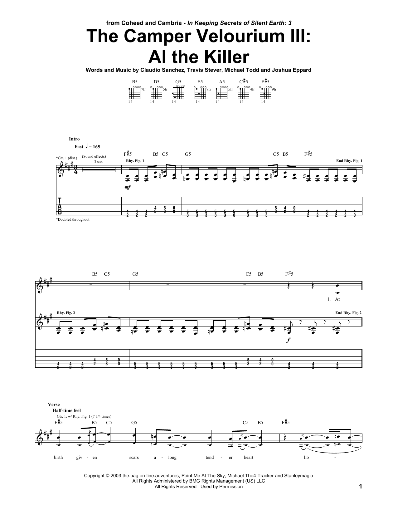 Download Coheed And Cambria The Camper Velourium III: Al The Killer Sheet Music and learn how to play Guitar Tab PDF digital score in minutes