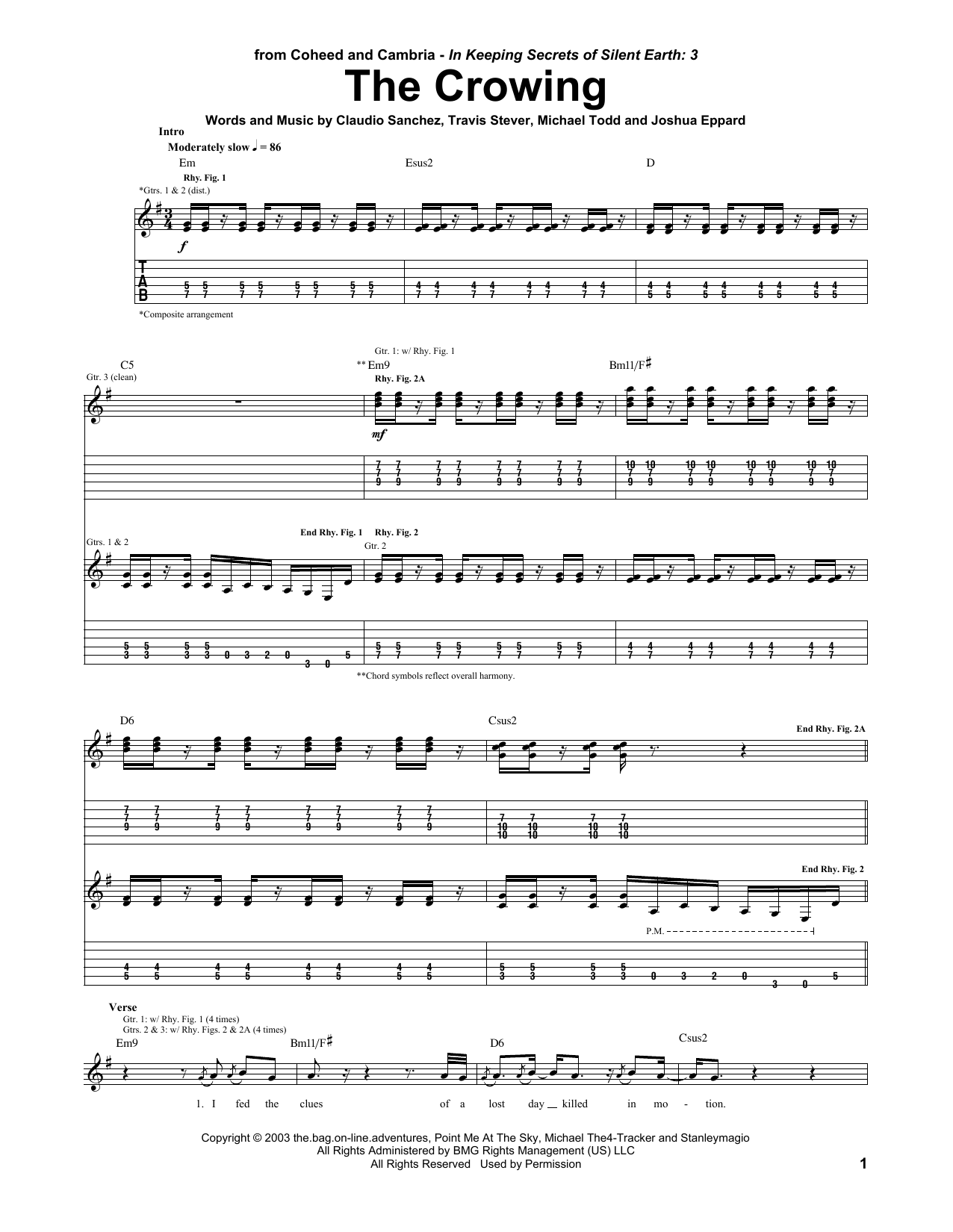 Download Coheed And Cambria The Crowing Sheet Music and learn how to play Guitar Tab PDF digital score in minutes