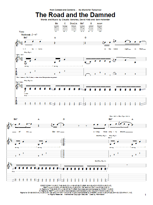 Download Coheed And Cambria The Road And The Damned Sheet Music and learn how to play Guitar Tab PDF digital score in minutes