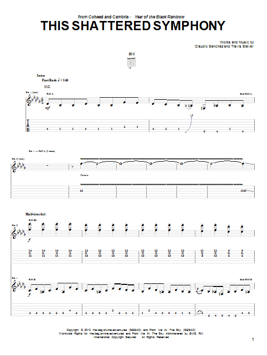 Download Coheed And Cambria This Shattered Symphony Sheet Music and learn how to play Guitar Tab PDF digital score in minutes