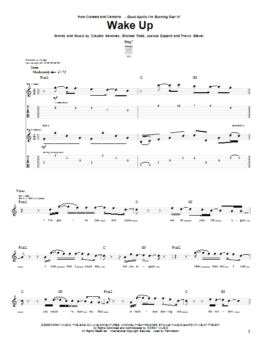Download Coheed And Cambria Wake Up Sheet Music and learn how to play Guitar Tab PDF digital score in minutes