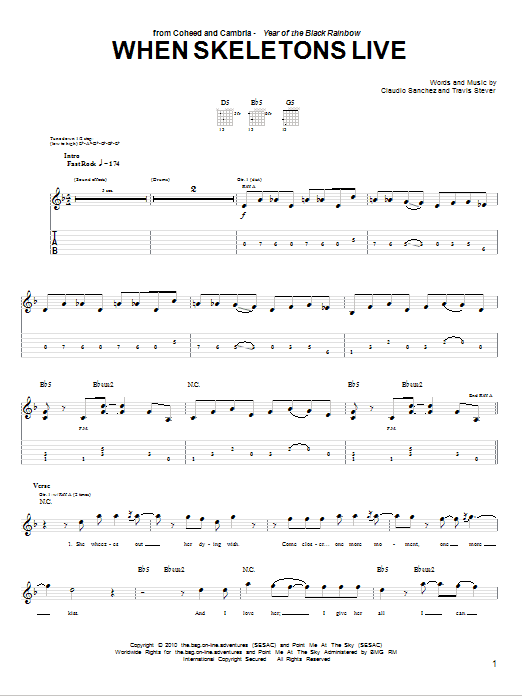 Download Coheed And Cambria When Skeletons Live Sheet Music and learn how to play Guitar Tab PDF digital score in minutes
