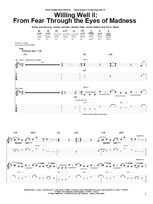 Download Coheed And Cambria From Fear Through The Eyes Of Mad Sheet Music and learn how to play Guitar Tab PDF digital score in minutes