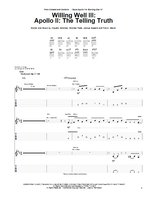 Download Coheed And Cambria Apollo II: The Telling Truth Sheet Music and learn how to play Guitar Tab PDF digital score in minutes