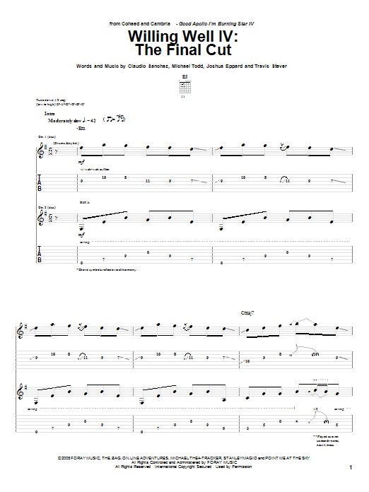 Download Coheed And Cambria The Final Cut Sheet Music and learn how to play Guitar Tab PDF digital score in minutes