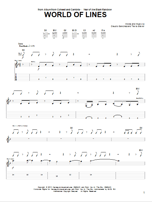 Download Coheed And Cambria World Of Lines Sheet Music and learn how to play Guitar Tab PDF digital score in minutes