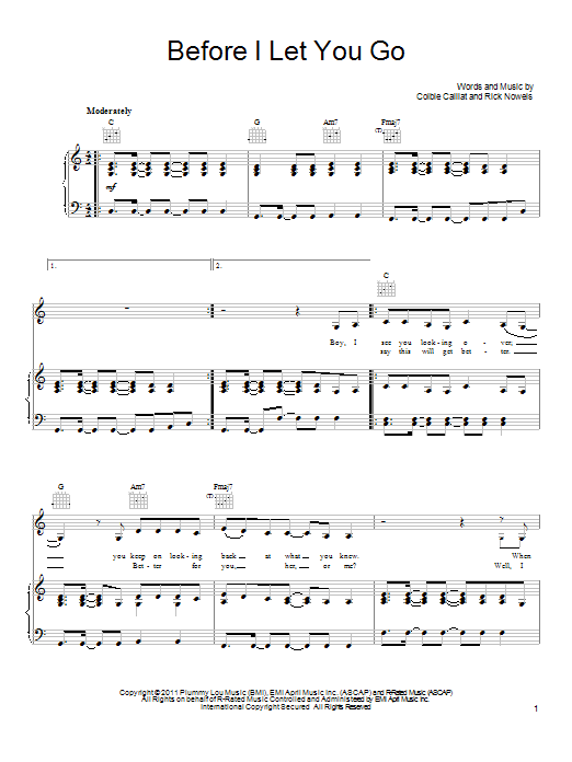 Download Colbie Caillat Before I Let You Go Sheet Music and learn how to play Lyrics & Chords PDF digital score in minutes