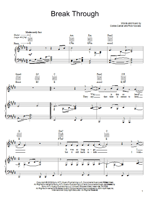 Download Colbie Caillat Break Through Sheet Music and learn how to play Piano, Vocal & Guitar (Right-Hand Melody) PDF digital score in minutes