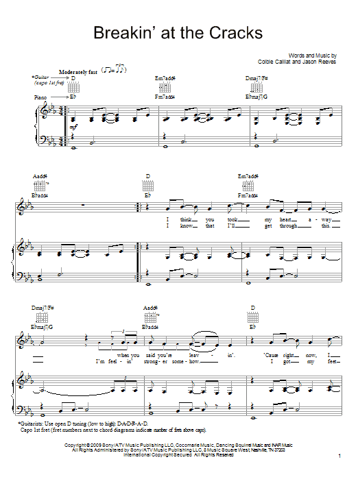 Download Colbie Caillat Breakin' At The Cracks Sheet Music and learn how to play Piano, Vocal & Guitar (Right-Hand Melody) PDF digital score in minutes