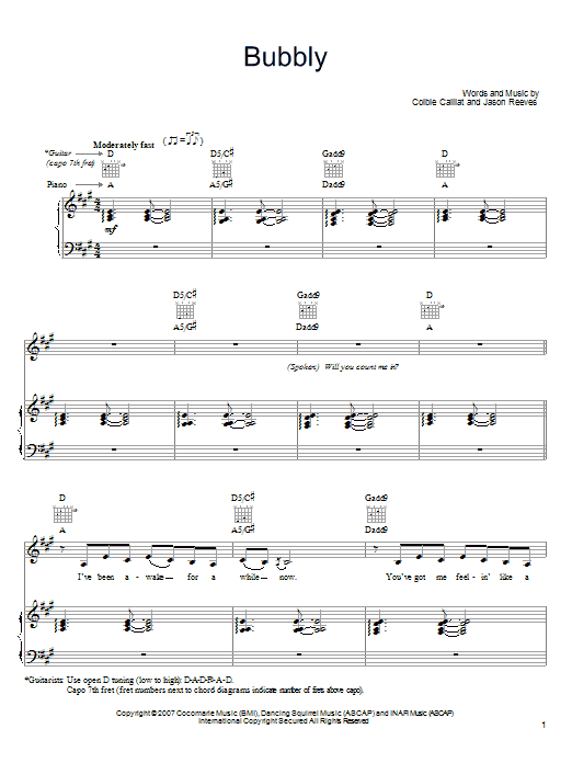 Download Colbie Caillat Bubbly Sheet Music and learn how to play Lyrics & Chords PDF digital score in minutes