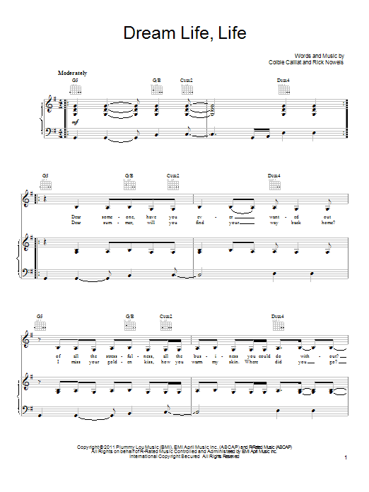 Download Colbie Caillat Dream Life Life Sheet Music and learn how to play Piano, Vocal & Guitar (Right-Hand Melody) PDF digital score in minutes