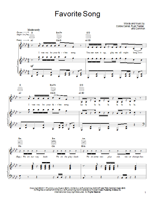 Download Colbie Caillat Favorite Song Sheet Music and learn how to play Piano, Vocal & Guitar (Right-Hand Melody) PDF digital score in minutes