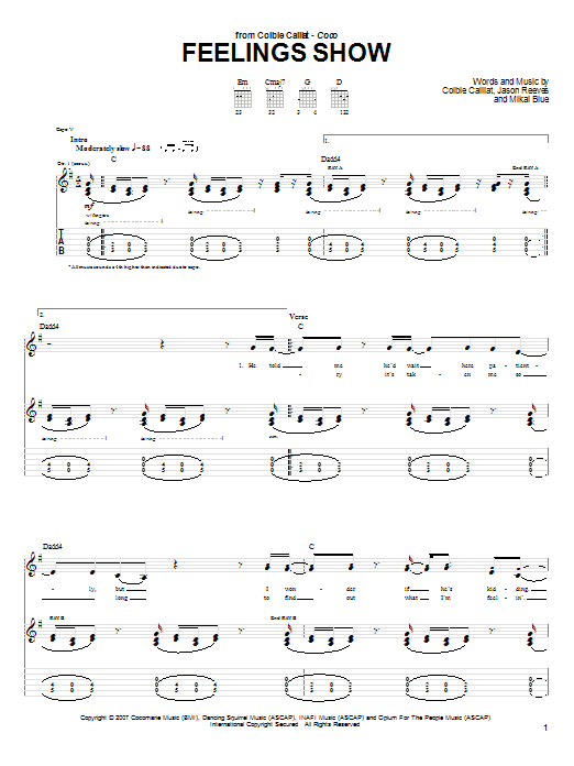 Download Colbie Caillat Feelings Show Sheet Music and learn how to play Piano, Vocal & Guitar (Right-Hand Melody) PDF digital score in minutes