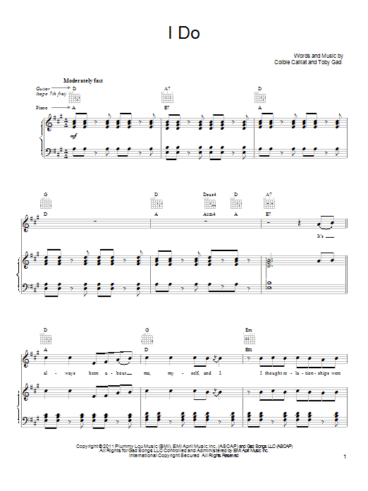 Download Colbie Caillat I Do Sheet Music and learn how to play Piano, Vocal & Guitar (Right-Hand Melody) PDF digital score in minutes